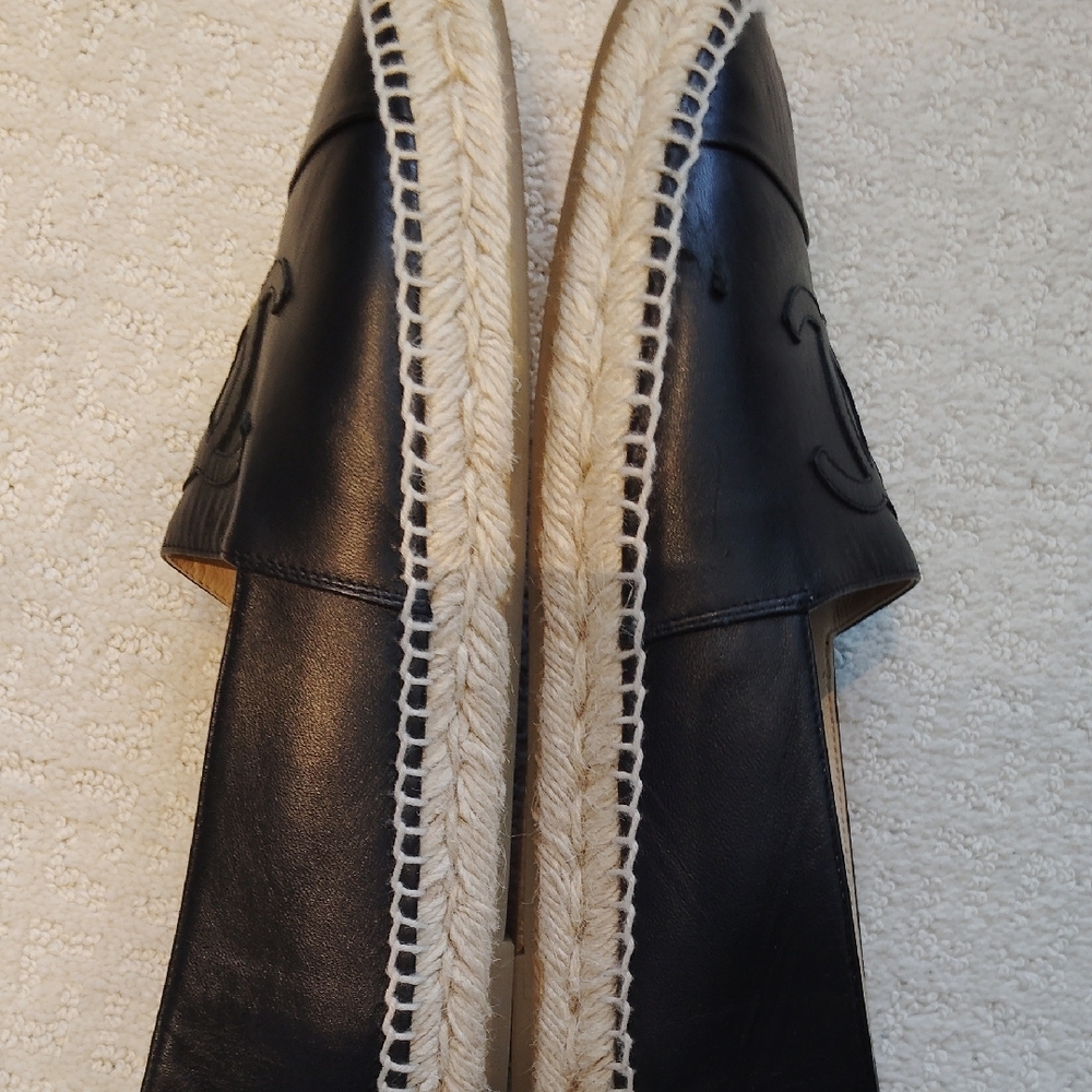 CHANEL Black Leather Espadrilles Authentic - Picture 6 of 7